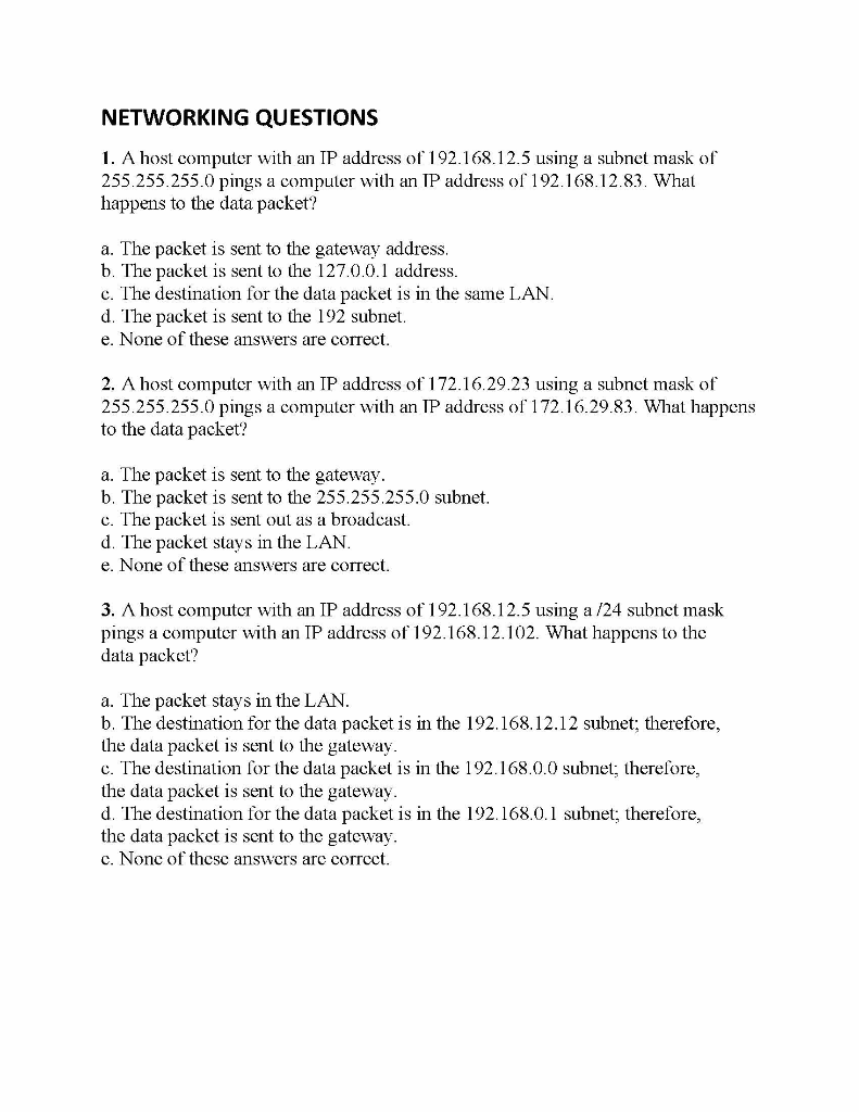 NETWORKING QUESTIONS 1. A host computer with an IP | Chegg.com