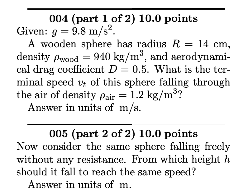 Solved 004 (part 1 Of 2) 10.0 Points Given: G=9.8 M S2. A 