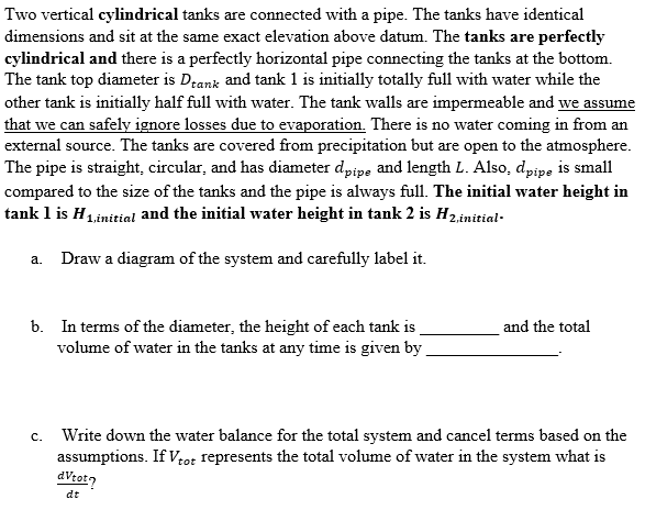 Two vertical cylindrical tanks are connected with a | Chegg.com