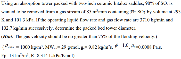 Solved Using an absorption tower packed with two-inch | Chegg.com