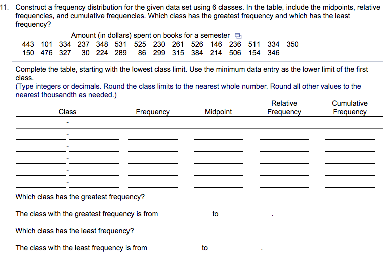 Solved 11. Construct A Frequency Distribution For The Given | Chegg.com