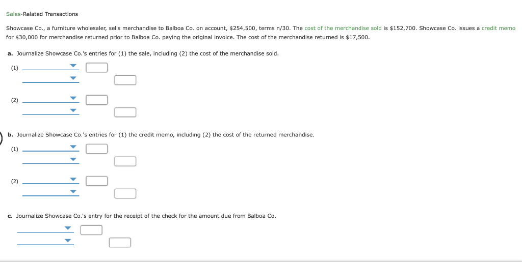 Solved Sales-Related Transactions Showcase Co., a furniture | Chegg.com