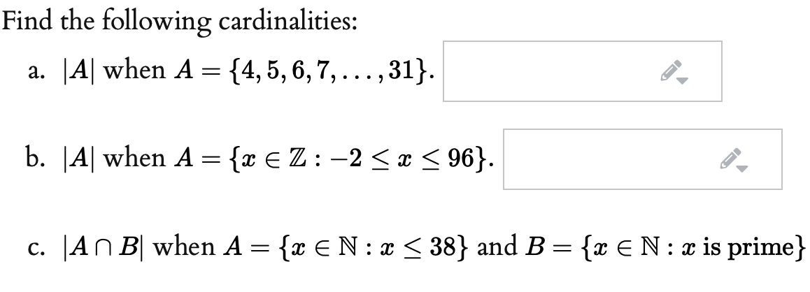 Solved Find The Following Cardinalities A A When A Chegg Com