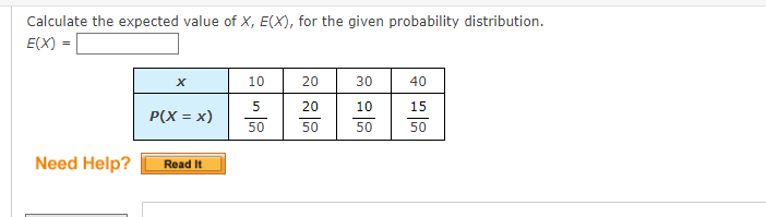 Solved Calculate the expected value of X,E(X), for the given | Chegg.com
