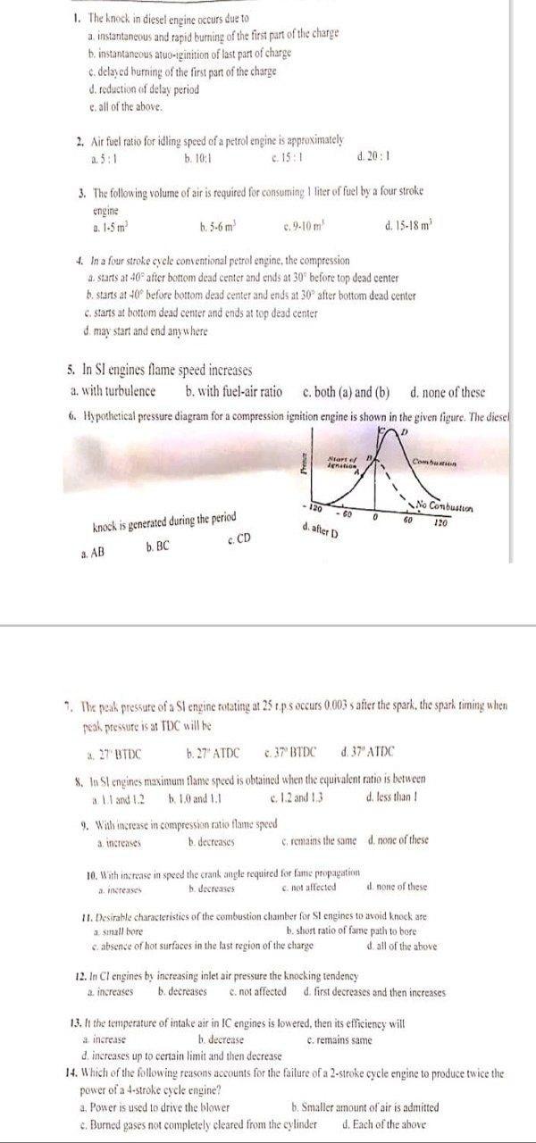 Solved 1. The knock in diesel engine occurs due to a