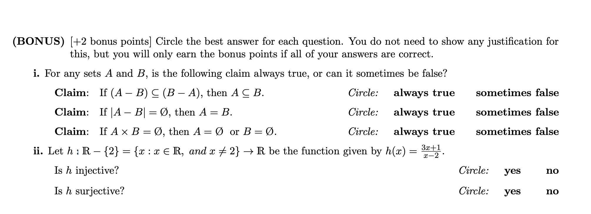 Solved (BONUS) [+2 Bonus Points] Circle The Best Answer For | Chegg.com