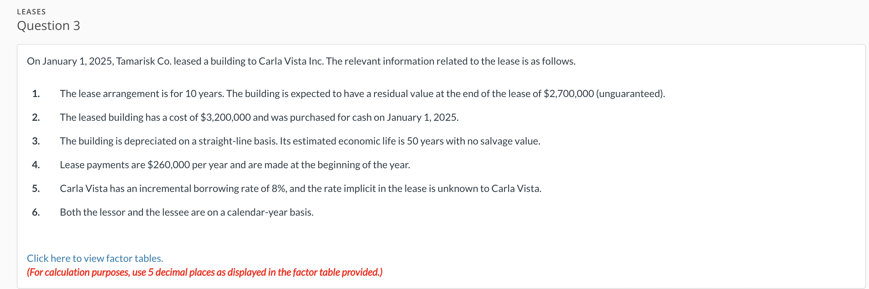 Solved On January 1, 2025, Tamarisk Co. leased a building to | Chegg.com