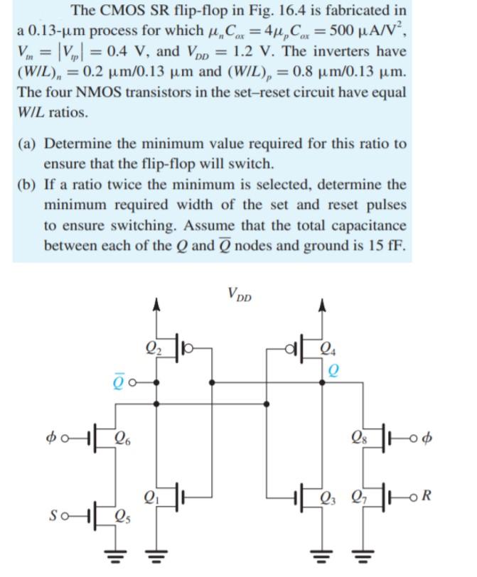 Solved The CMOS SR flip-flop in Fig. 16.4 is fabricated in a | Chegg.com