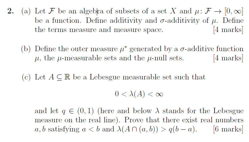 Solved (a) Let F be an algebra of subsets of a set X and | Chegg.com