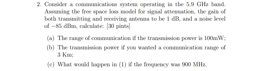Solved 2. Consider a communications system operating in the | Chegg.com