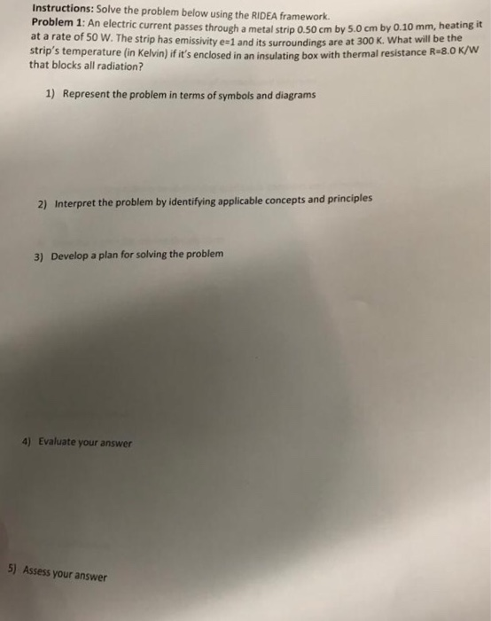 Instructions: Solve the problem below using the RIDEA | Chegg.com