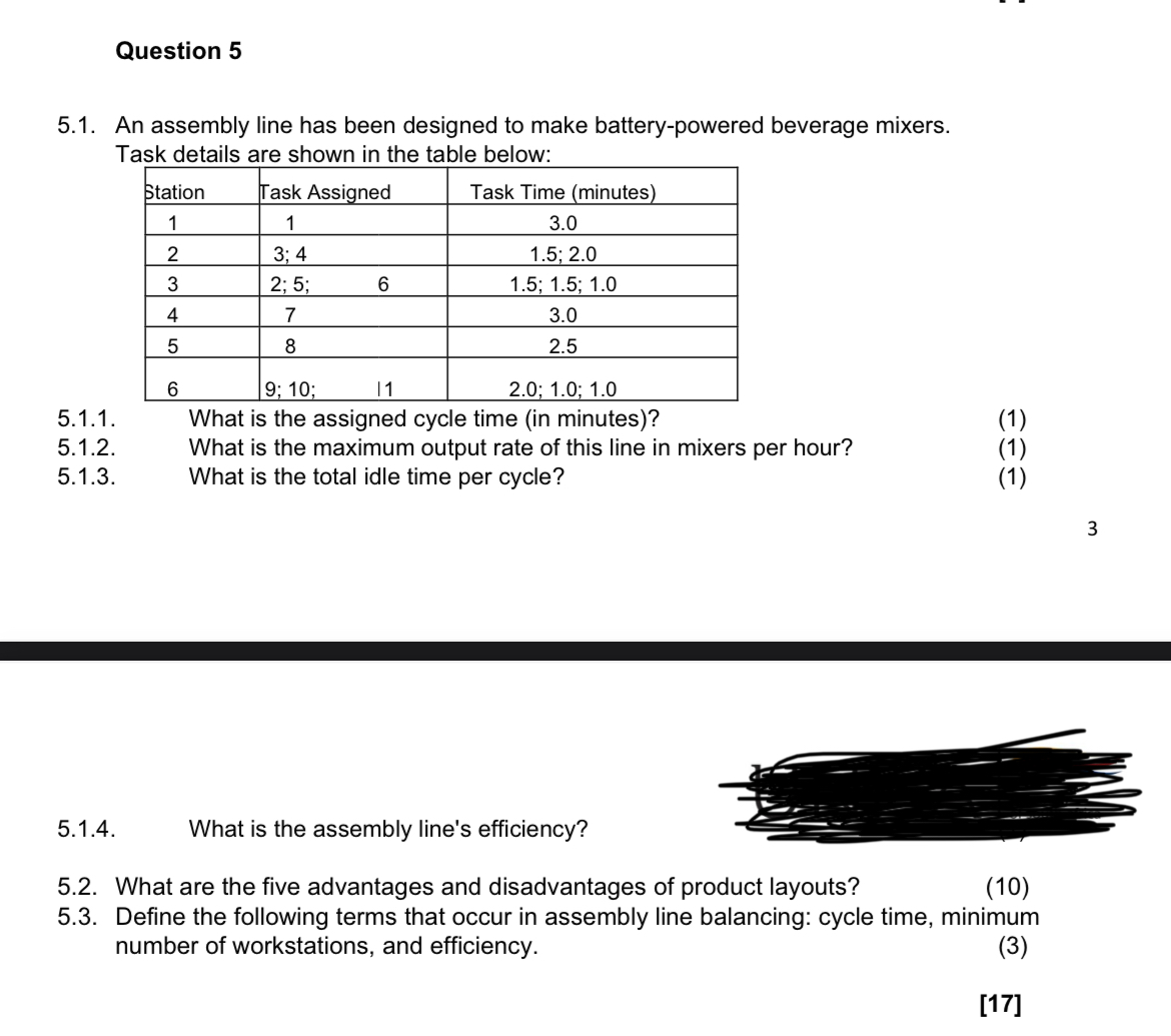 Solved Question 5 5.1. An assembly line has been designed to | Chegg.com