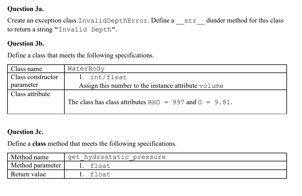 Solved Question 3a. Create an exception class | Chegg.com