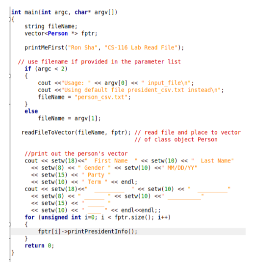 C++ Read file lab, USE DRIVER CODE PROVIDED. please | Chegg.com