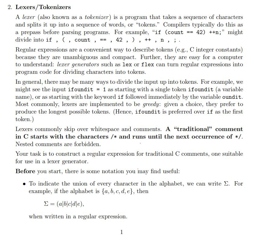 Solved 2. Lexers/Tokenizers A lexer (also known as a | Chegg.com