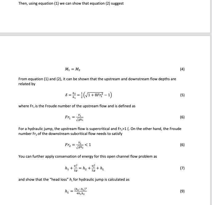 Solved Hydraulic Jump in Open Channel Objective and