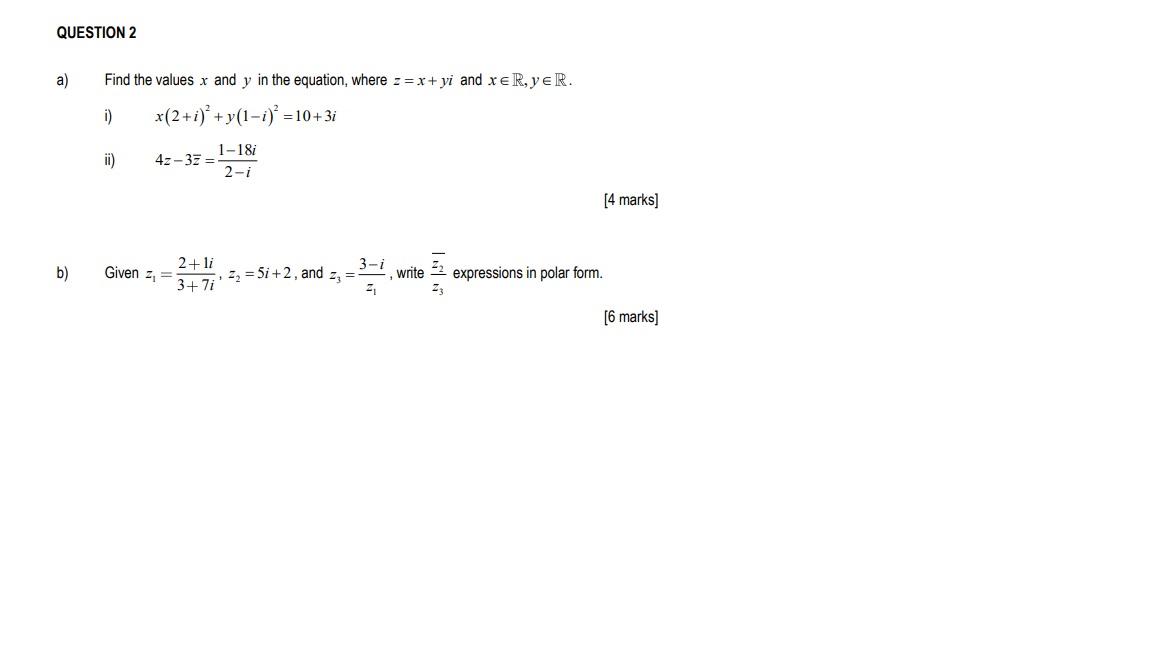 Solved QUESTION 2 a) Find the values x and y in the | Chegg.com