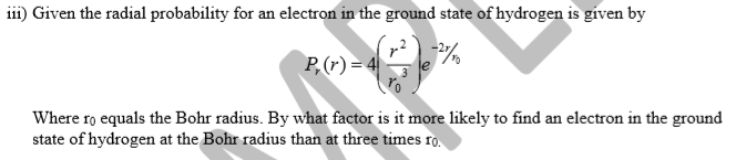 Solved 111) Given the radial probability for an electron in | Chegg.com