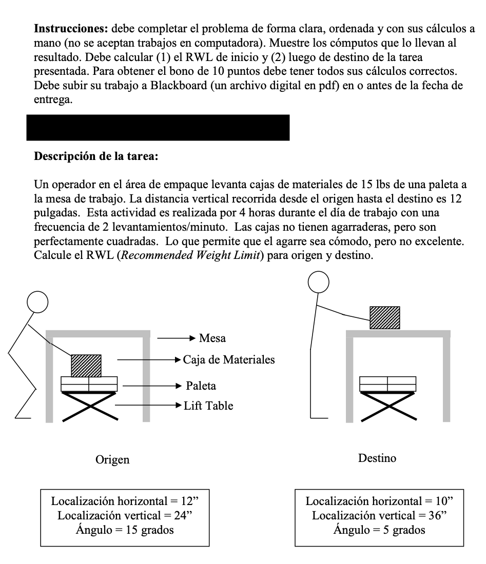 Instrucciones: debe completar el problema de forma clara, ordenada y con sus cálculos a mano (no se aceptan trabajos en compu