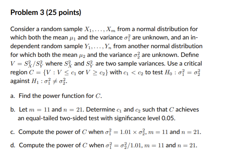Solved Problem 3 (25 points) Consider a random sample | Chegg.com
