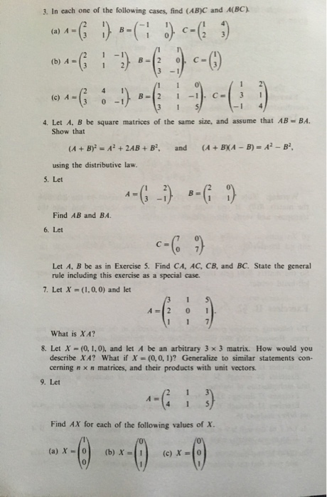 Solved In Each One Of The Following Cases, Find (AB)C And | Chegg.com