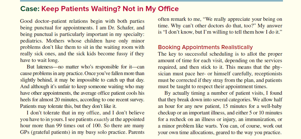 Solved Case: Keep Patients Waiting? Not in My Office Good | Chegg.com