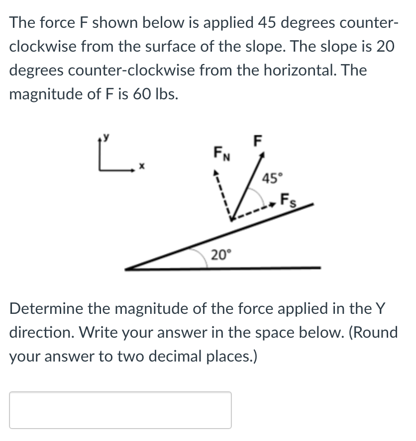 Solved The force F shown below is applied 45 degrees | Chegg.com