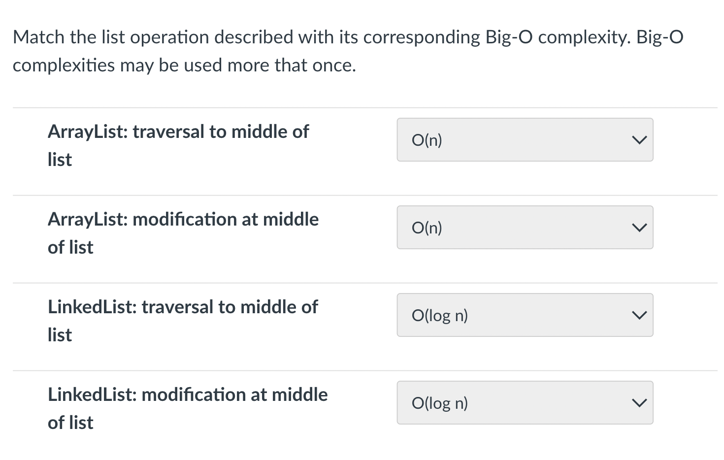 Solved Match The List Operation Described With Its | Chegg.com