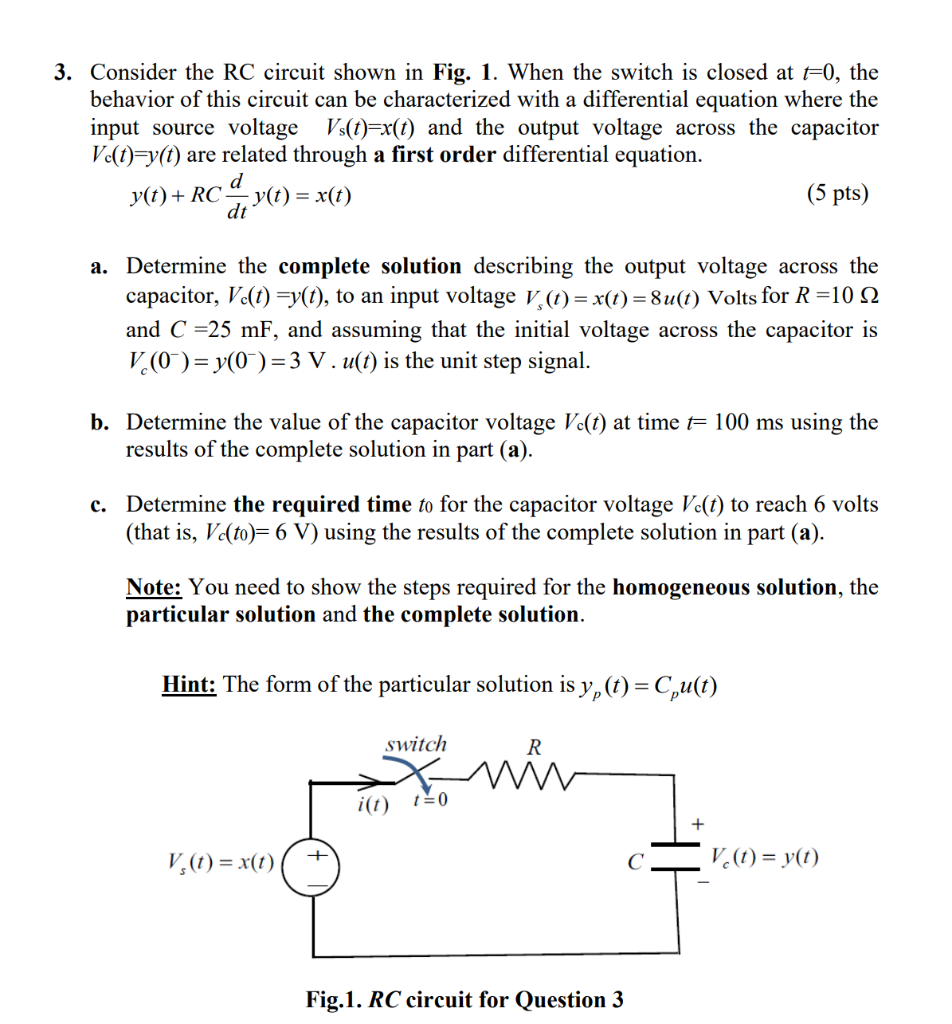 Solved 3. Consider The RC Circuit Shown In Fig. 1. When The | Chegg.com