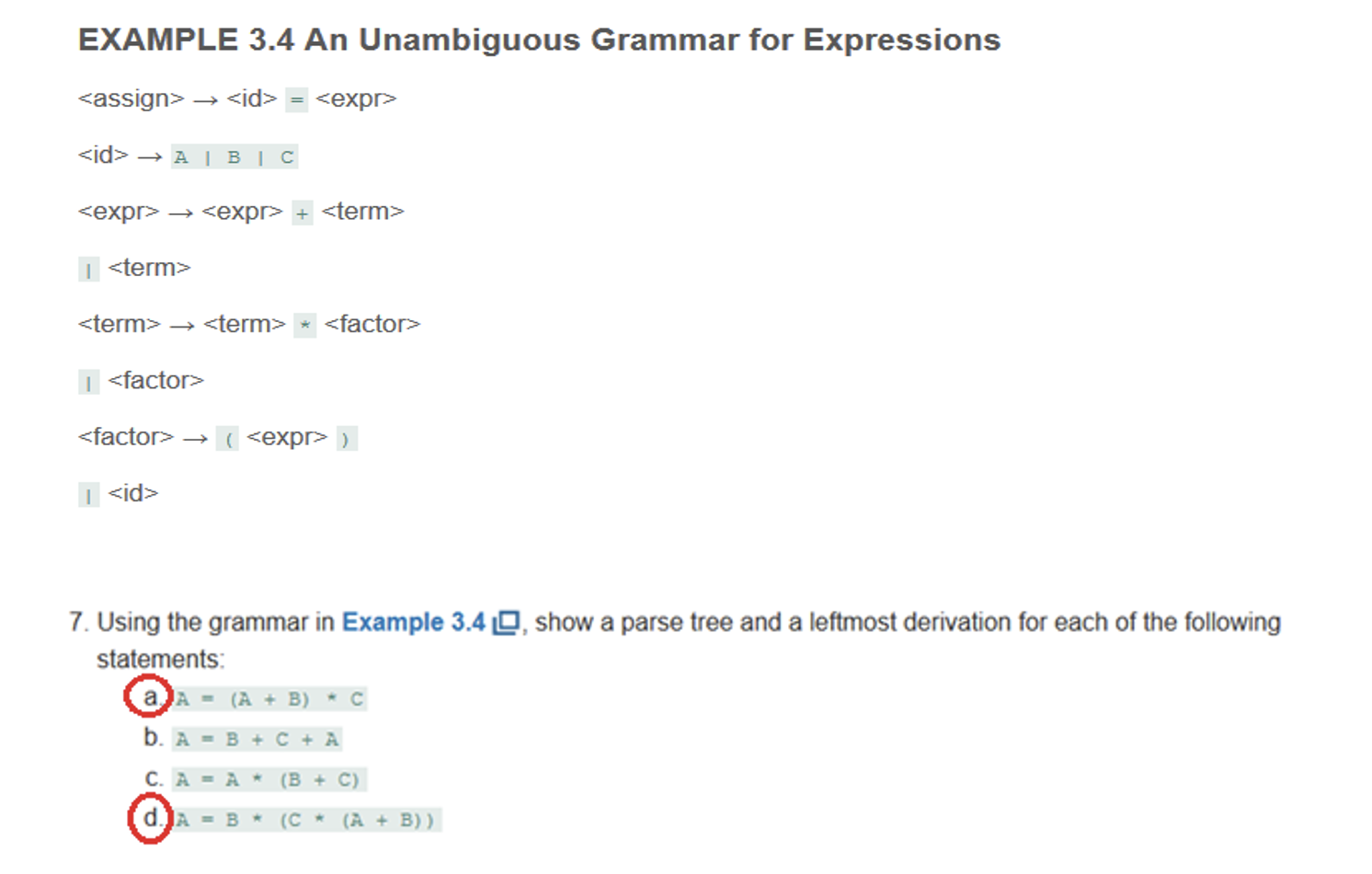 Solved EXAMPLE 3.4 An Unambiguous Grammar for Expressions | Chegg.com