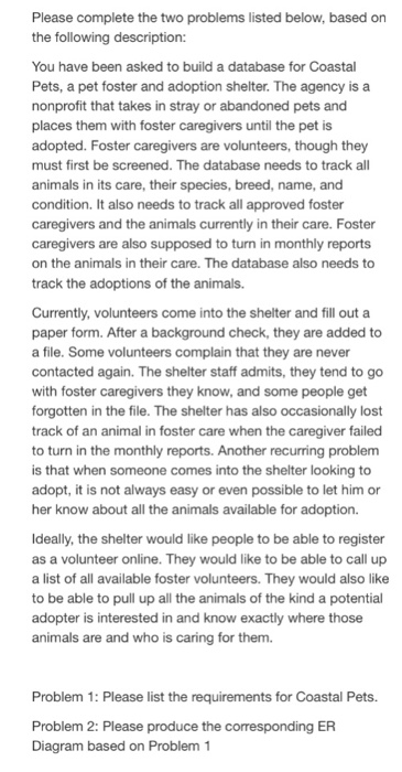 Solved Please complete the two problems listed below, based | Chegg.com