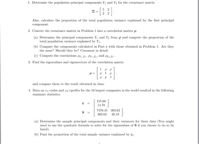 1. Determine the population principal components and | Chegg.com