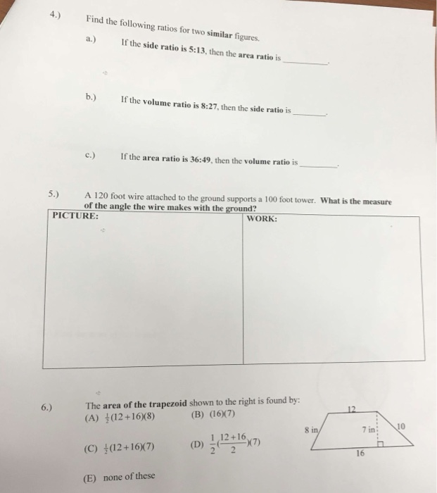 Solved 4) Find the following ratios for two similar figures. | Chegg.com