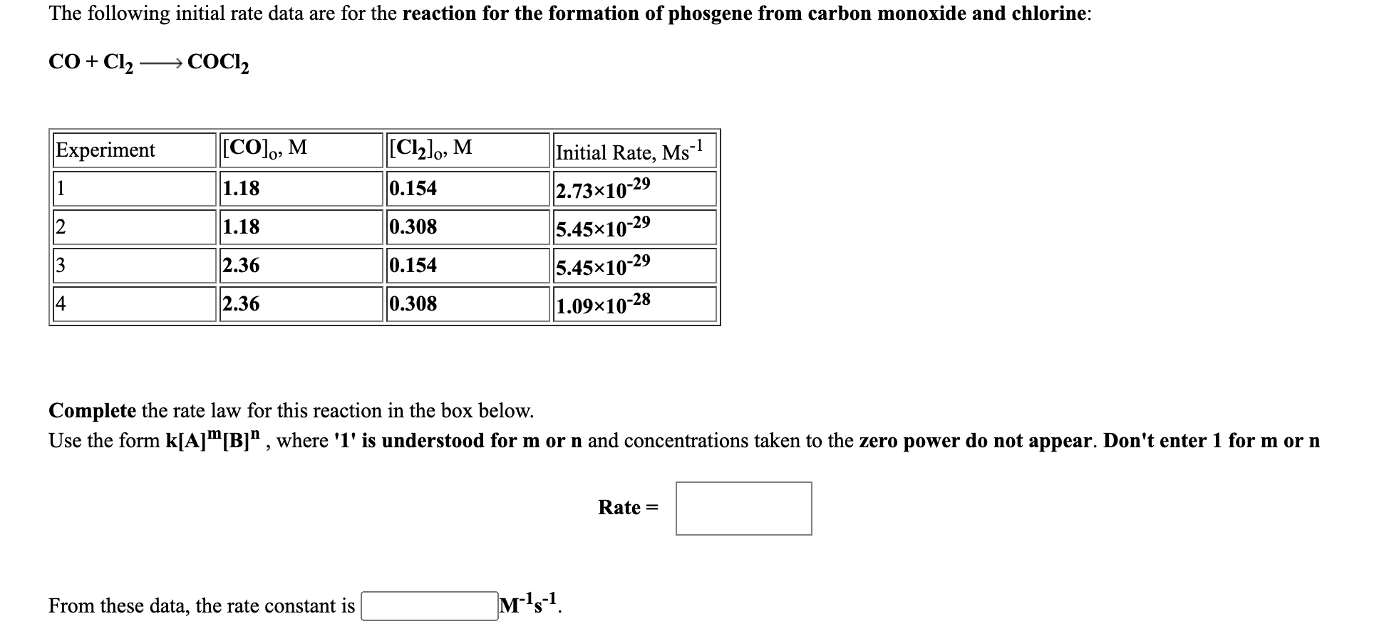 Solved The following initial rate data are for the reaction | Chegg.com