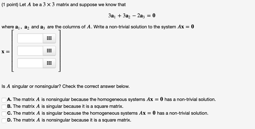 Solved (1 Point) Let A Be A 3 X 3 Matrix And Suppose We Know | Chegg.com