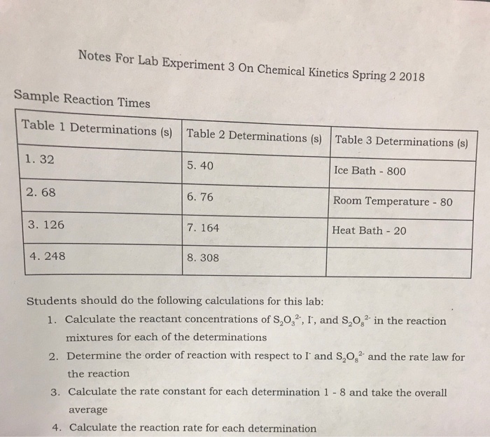 chemical kinetics lab experiment