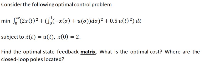 Solved Consider the following optimal control problem | Chegg.com