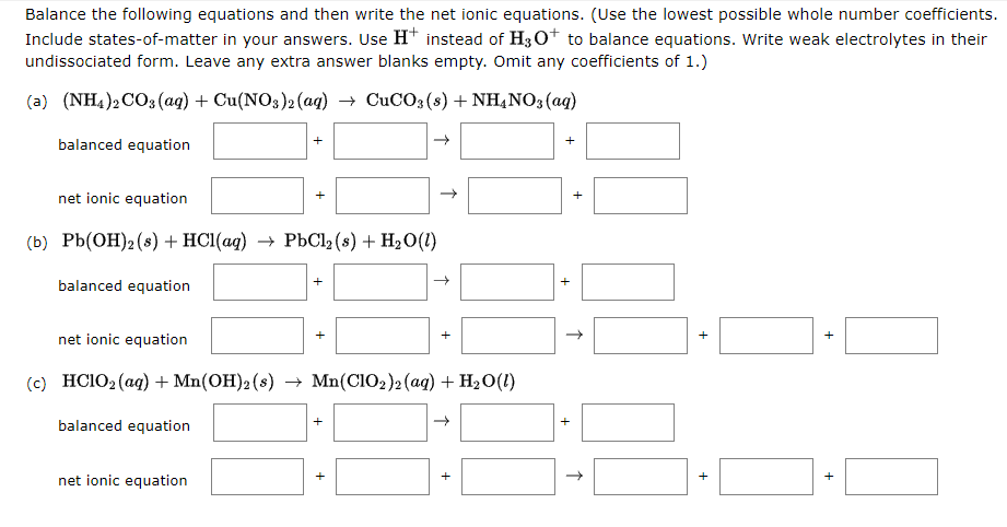 Solved Balance the following equations and then write the | Chegg.com