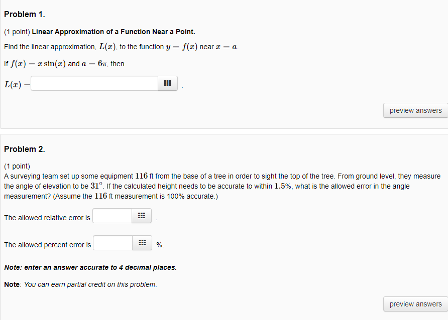 Solved Problem 1. (1 point) Linear Approximation of a | Chegg.com