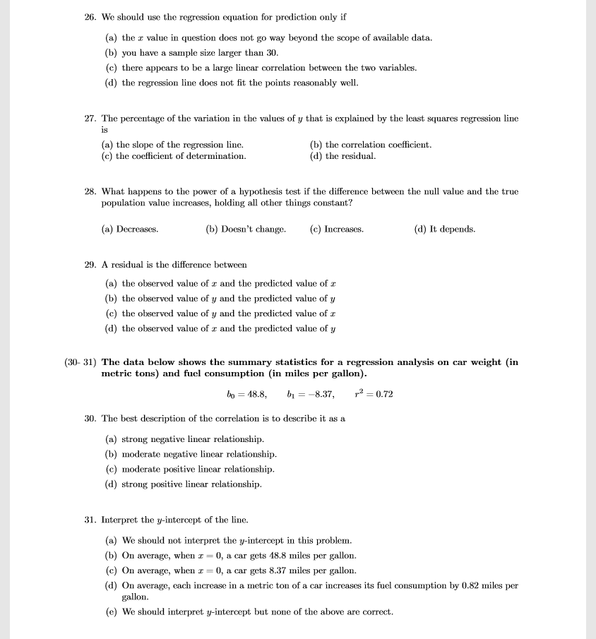 Solved 26 We Should Use The Regression Equation For Chegg Com   PhpllNHRW 