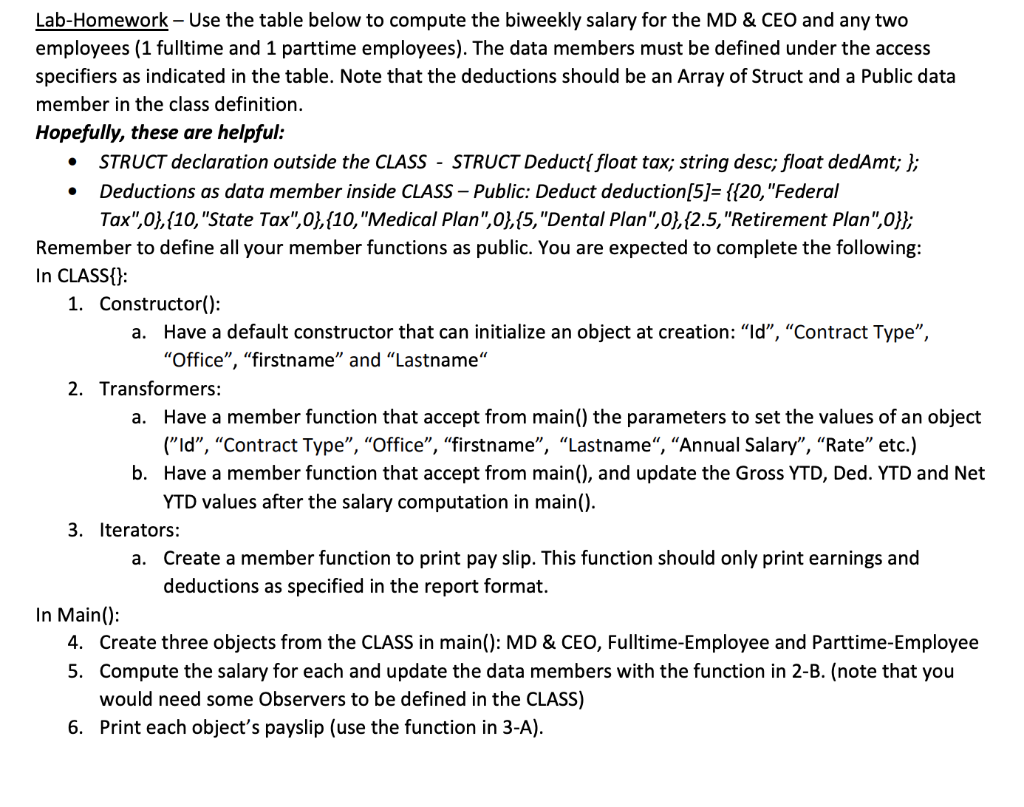 Solved Lab-Homework - Use the table below to compute the | Chegg.com