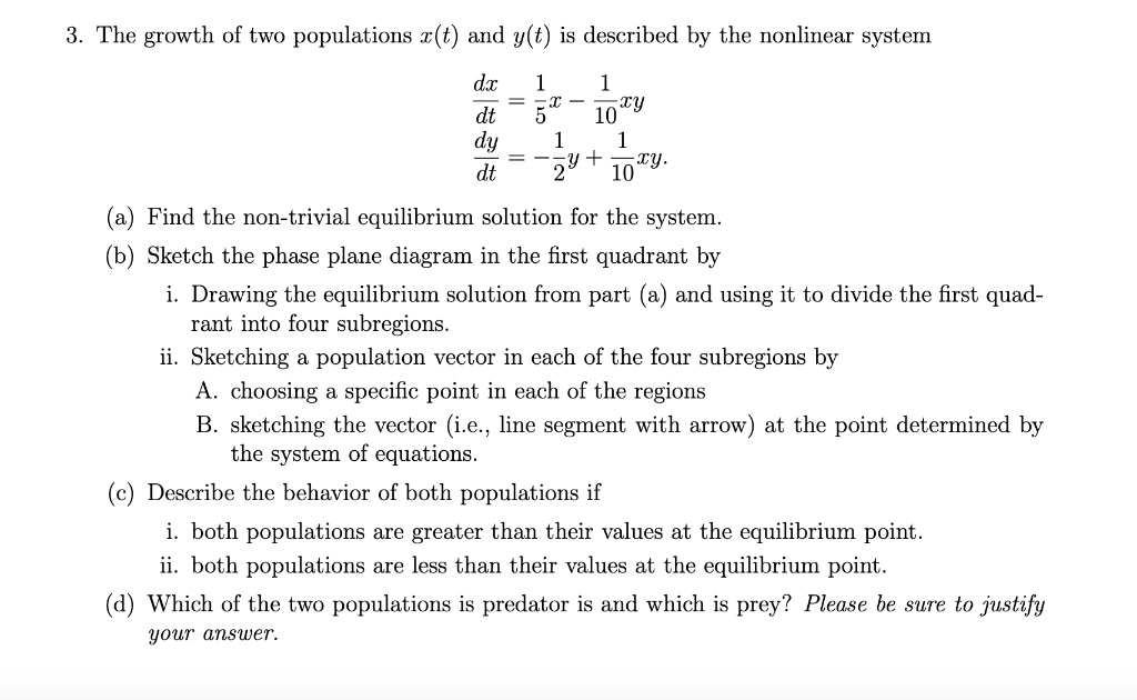 Solved 3. The growth of two populations e(t) and y(t) is | Chegg.com
