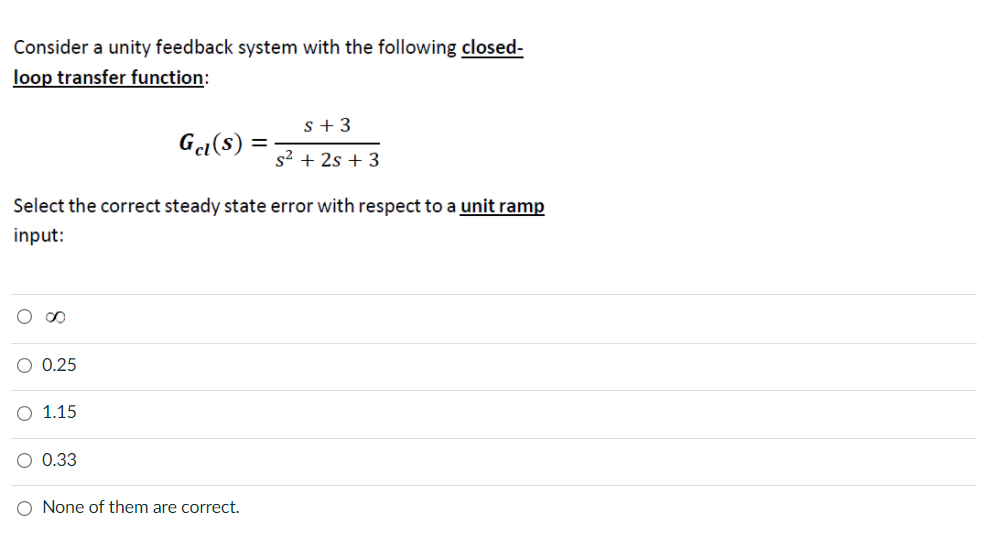 Solved Consider a unity feedback system with the following | Chegg.com