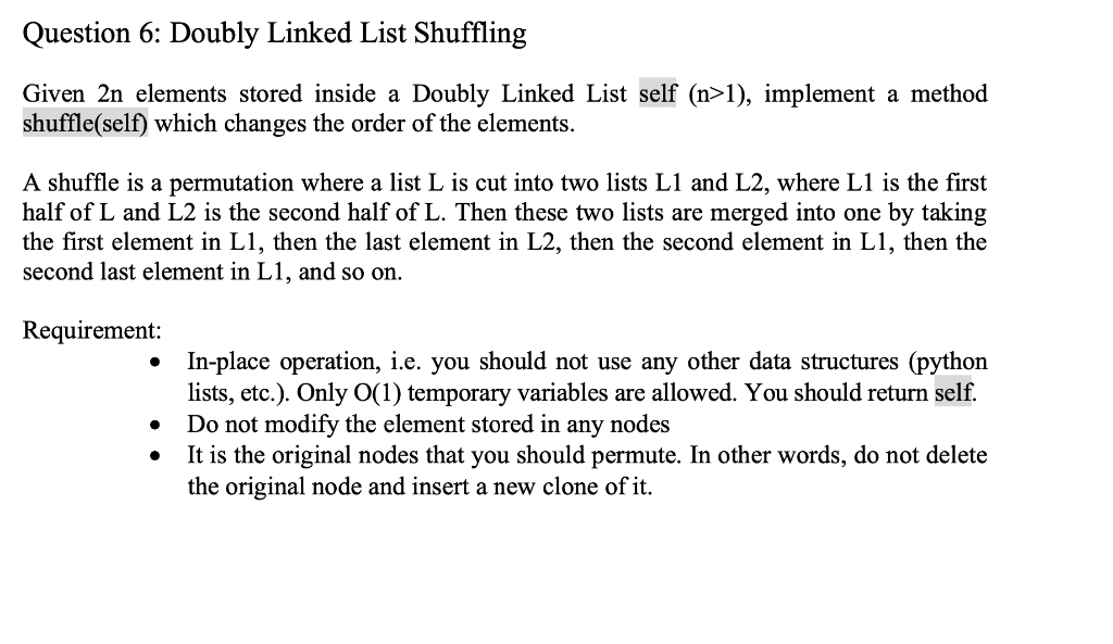 Solved Python linked list problem class DoublyLinkedList: | Chegg.com