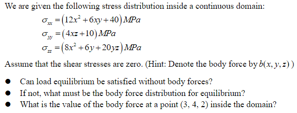 Solved We are given the following stress distribution inside | Chegg.com