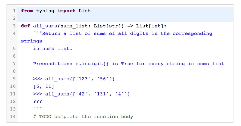 Solved 1Erom typing import List 2 3 def all_sums (nums_list: | Chegg.com