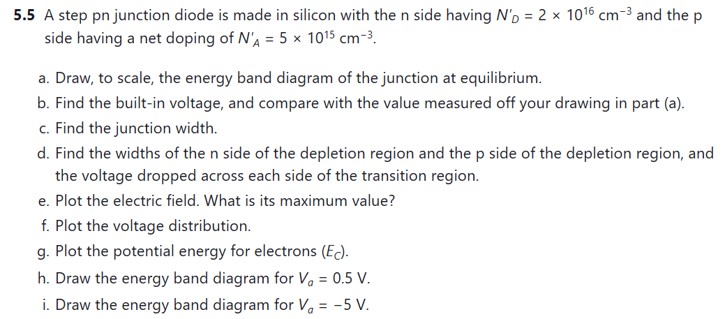 Solved 5.5 A step pn junction diode is made in silicon with | Chegg.com