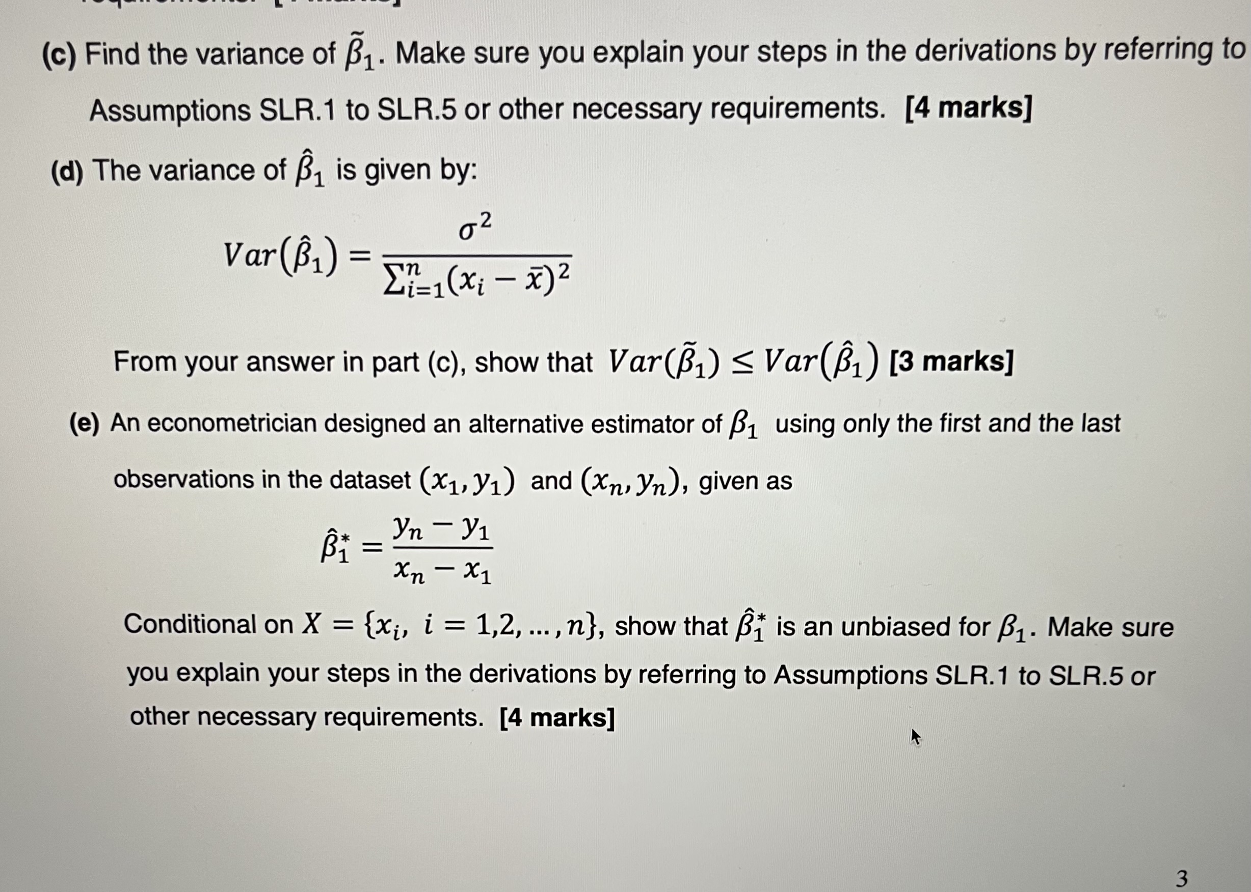 Solved (c) Find The Variance Of β~1. Make Sure You Explain | Chegg.com