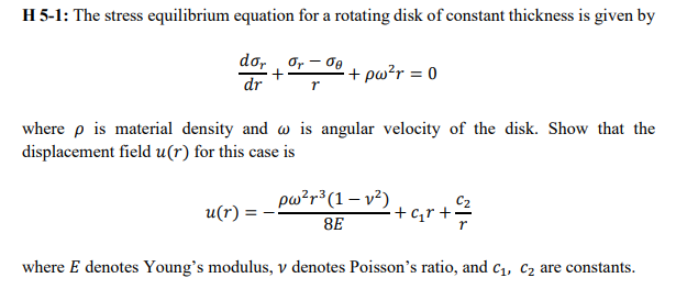 H 5 1 The Stress Equilibrium Equation For A Rotat Chegg Com