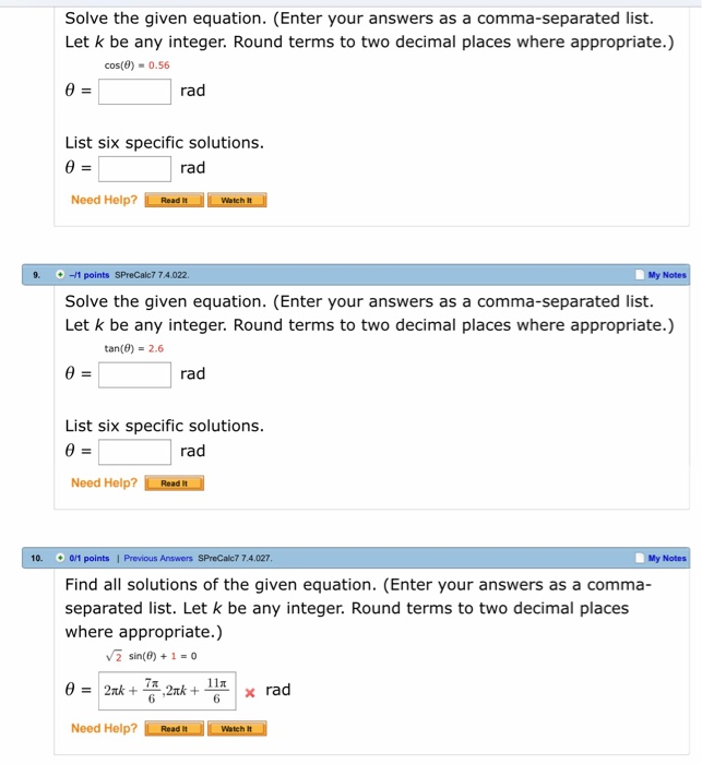 Solved Solve The Given Equation. (Enter Your Answers As A | Chegg.com